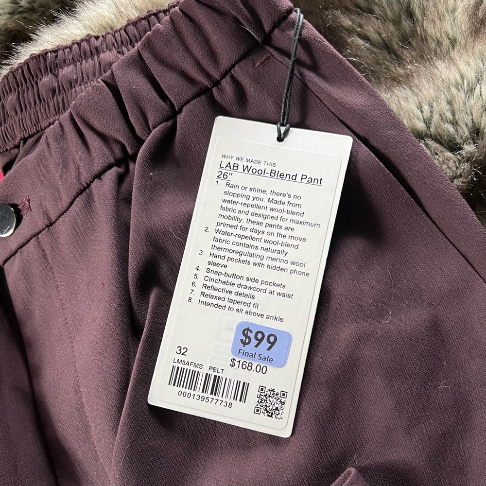 LULULEMON LAB Wool Blend Pant 26” - Sz 32 NWT